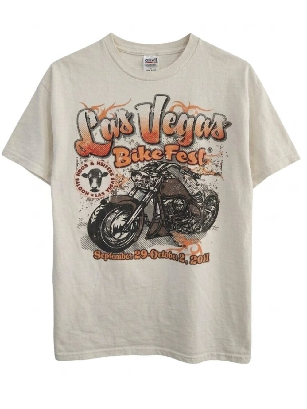 2011 Las Vegas BikeFest T Shirt Large White Double Sided Motorcycle Hogs Heifers